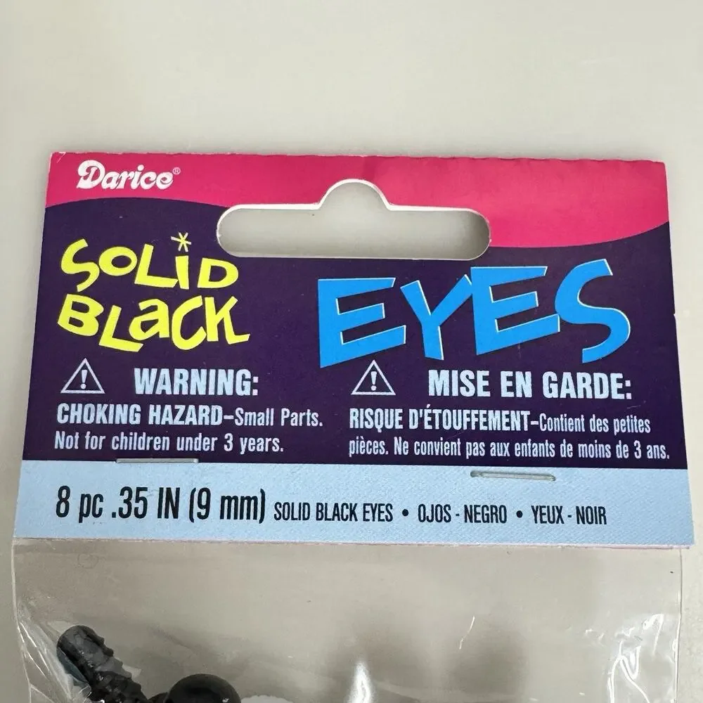 Darcie Solid Black Eyes 4 Packages 8 Pcs Each .35 Inch 9 mm